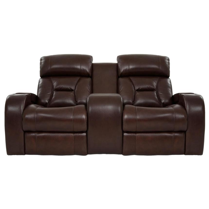 Gio Brown Leather Power Reclining Sofa w/Console  main image, 1 of 15 images.
