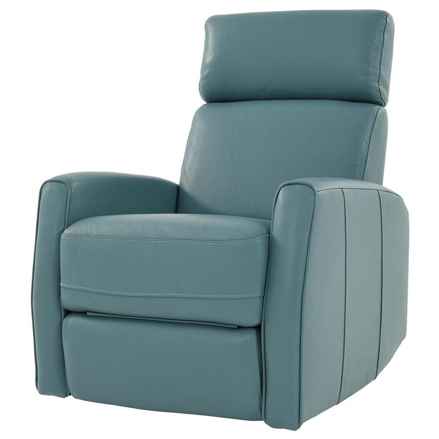Lucca Blue Leather Power Recliner  alternate image, 2 of 9 images.
