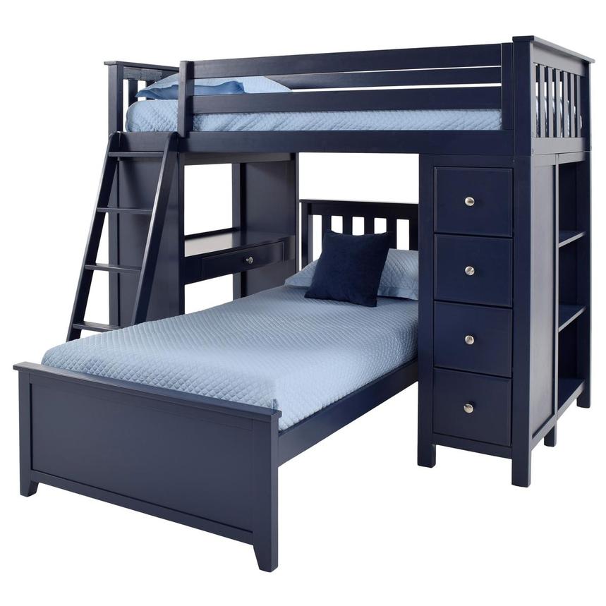 Haus Blue Twin Over Twin Bunk Bed w/Desk & Chest  main image, 1 of 12 images.