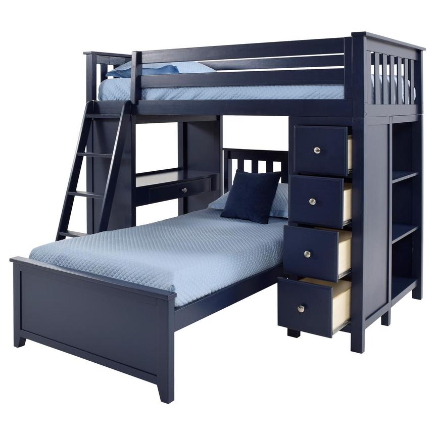 blue twin over full bunk bed