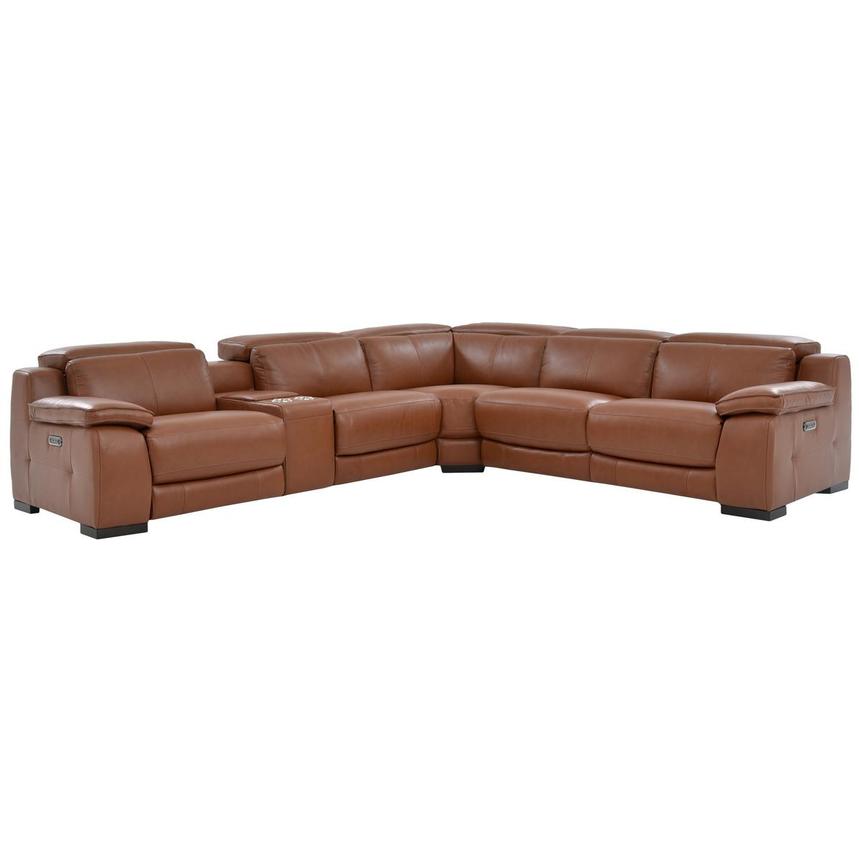Gian Marco Tan Leather Power Reclining Sectional with 6PCS/2PWR  main image, 1 of 9 images.