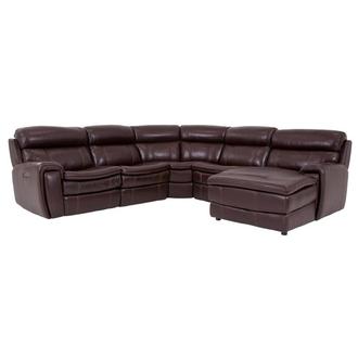 Napa Burgundy 5PC/1PWR Leather Power Reclining Sectional w/Right Chaise