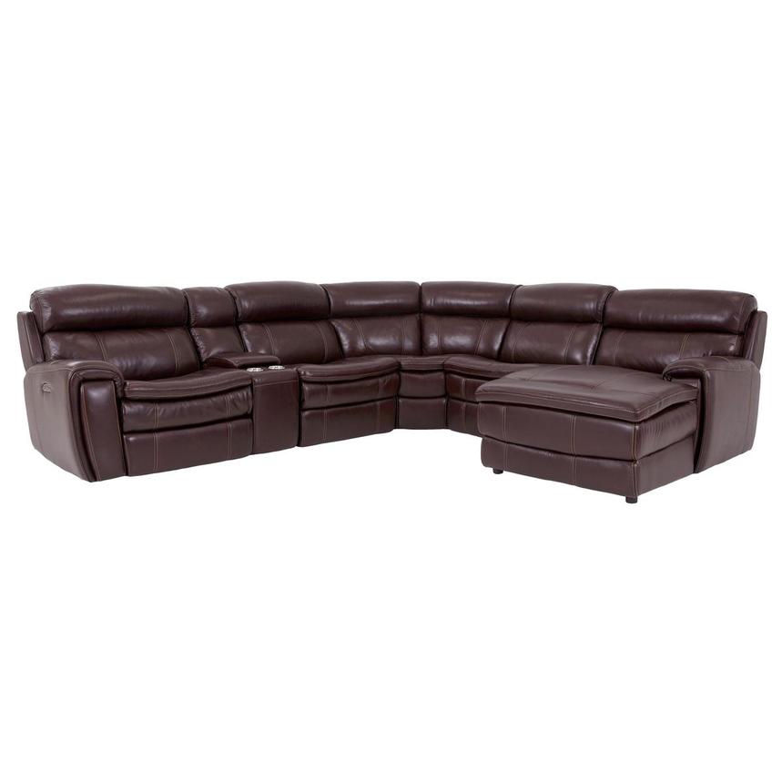 Napa Burgundy 6PC/1PWR Leather Power Reclining Sectional w/Right Chaise  main image, 1 of 9 images.
