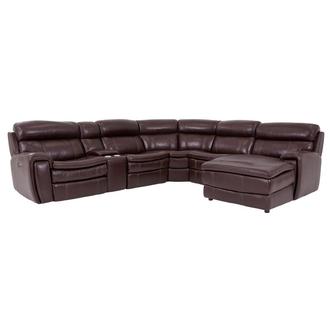 Napa Burgundy 6PC/2PWR Leather Power Reclining Sectional w/Right Chaise