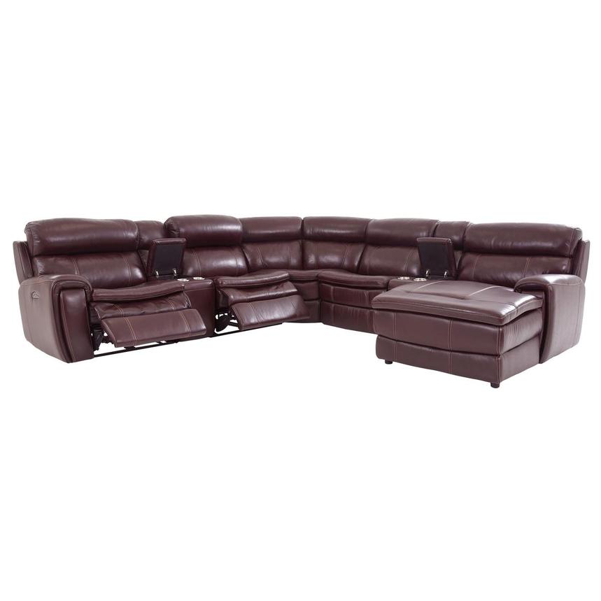 Napa Burgundy 7PC/2PWR Leather Power Reclining Sectional w/Right Chaise  alternate image, 2 of 9 images.