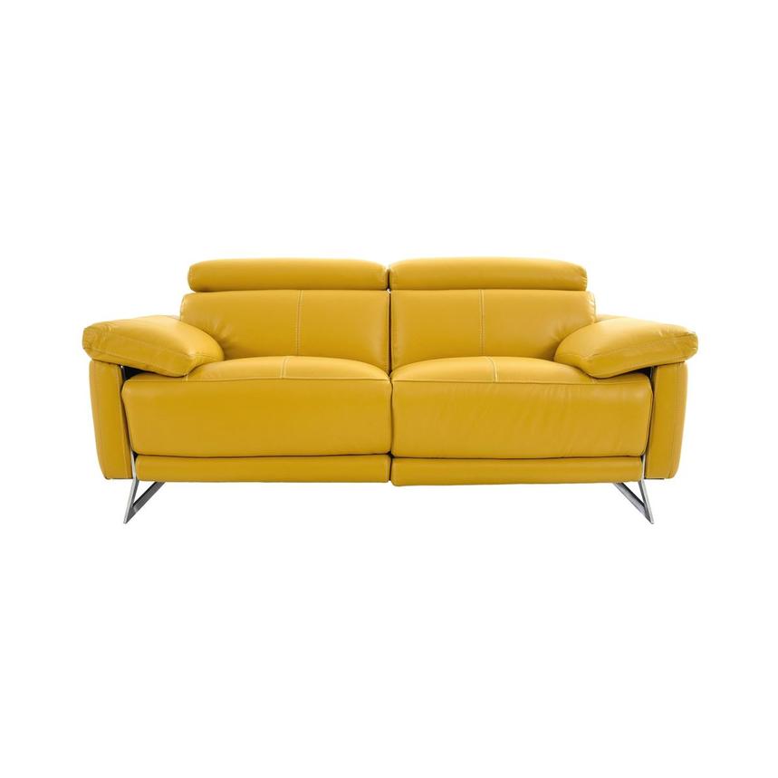 Gabrielle Yellow Leather Power Reclining Loveseat  main image, 1 of 11 images.