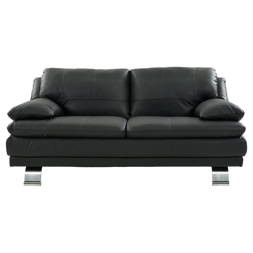 Black genuine leather deals loveseat