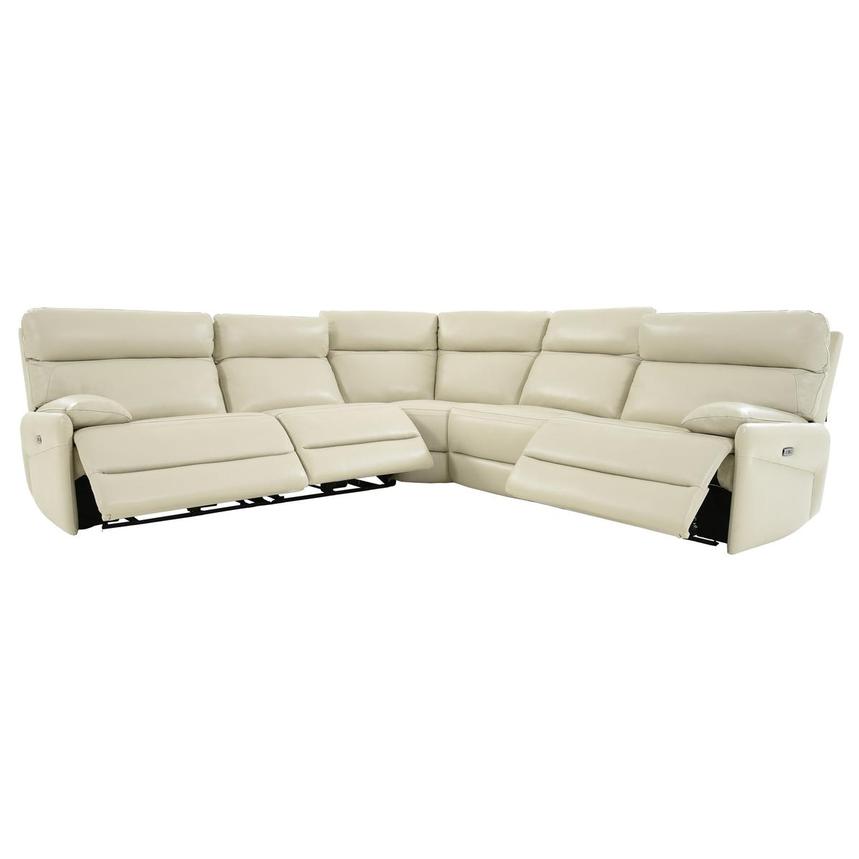 Benz Cream Leather Power Reclining Sectional with 5PCS/3PWR alternate image, 2 of 9 images.