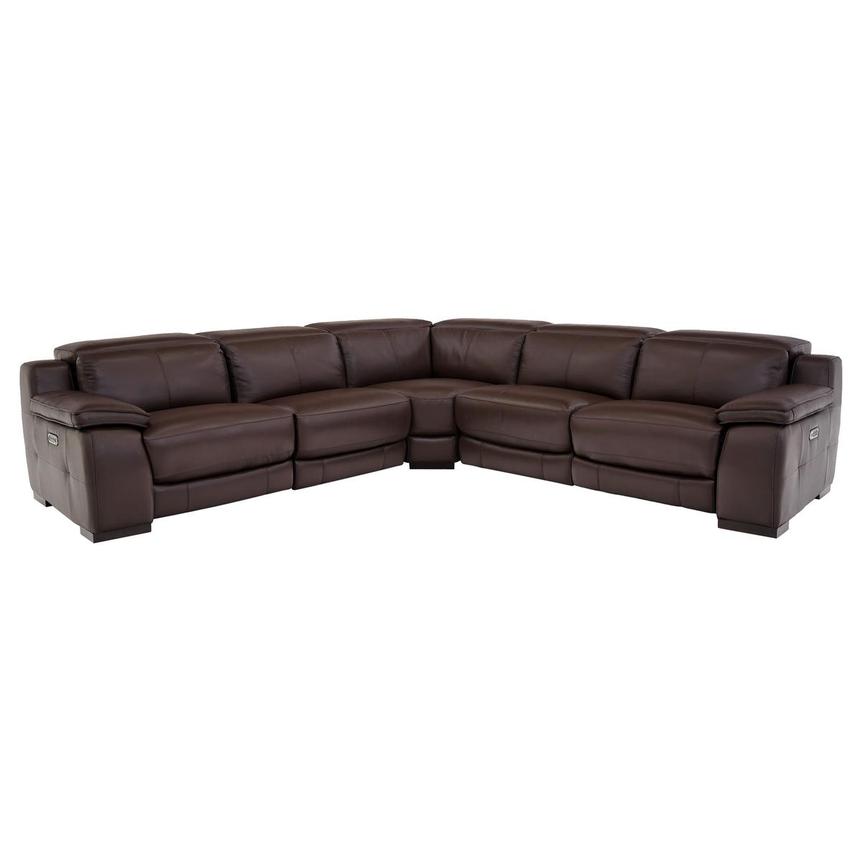 Gian Marco Dark Brown Leather Power Reclining Sectional with 5PCS/2PWR  main image, 1 of 9 images.