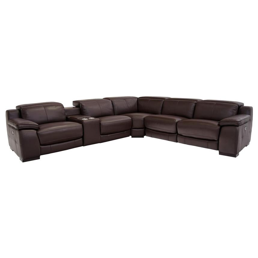 Gian Marco Dark Brown Leather Power Reclining Sectional with 6PCS/3PWR  main image, 1 of 9 images.