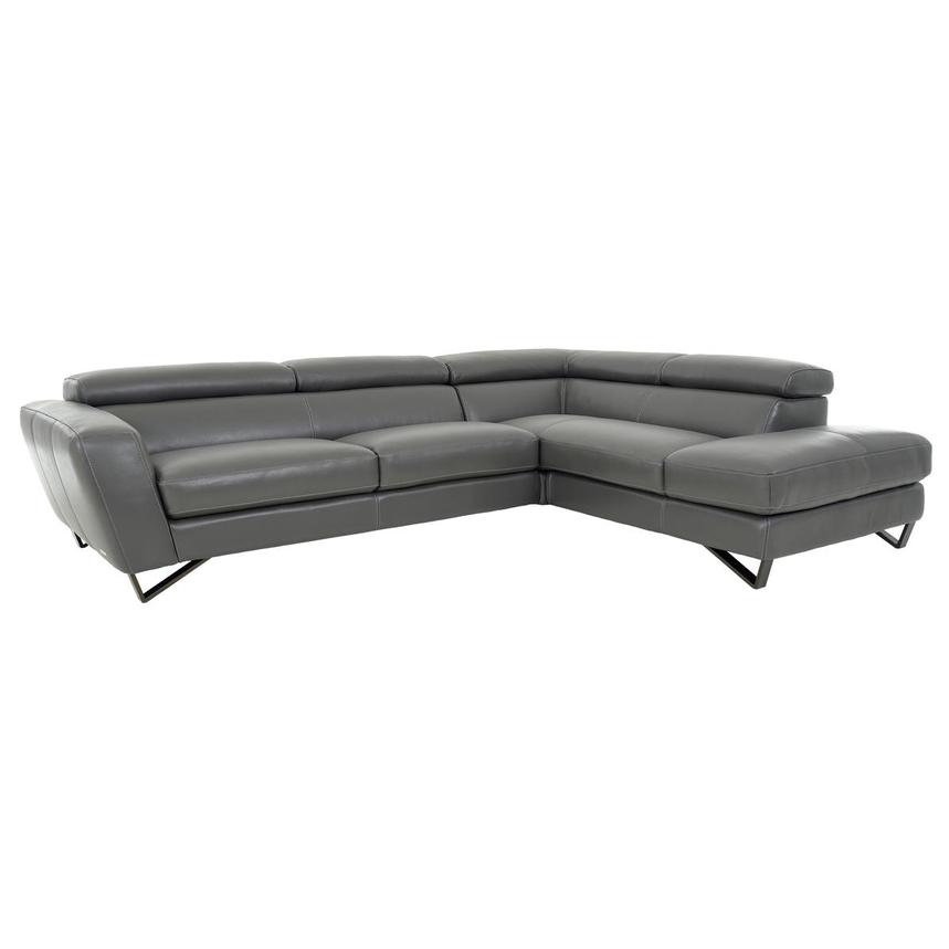 Sparta Gray Leather Corner Sofa w/Right Chaise  main image, 1 of 12 images.