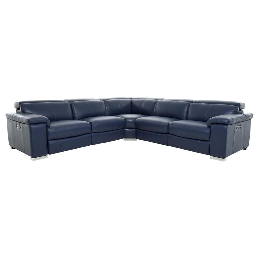 Charlie Blue Leather Power Reclining Sectional with 5PCS/2PWR  main image, 1 of 11 images.