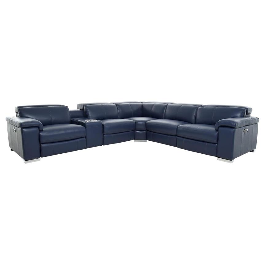 Charlie Blue Leather Power Reclining Sectional with 6PCS/2PWR  main image, 1 of 12 images.