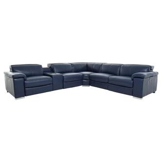 Charlie Blue Leather Power Reclining Sectional with 6PCS/2PWR