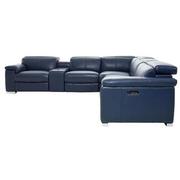 Charlie Blue Leather Power Reclining Sectional with 6PCS/3PWR  alternate image, 4 of 12 images.