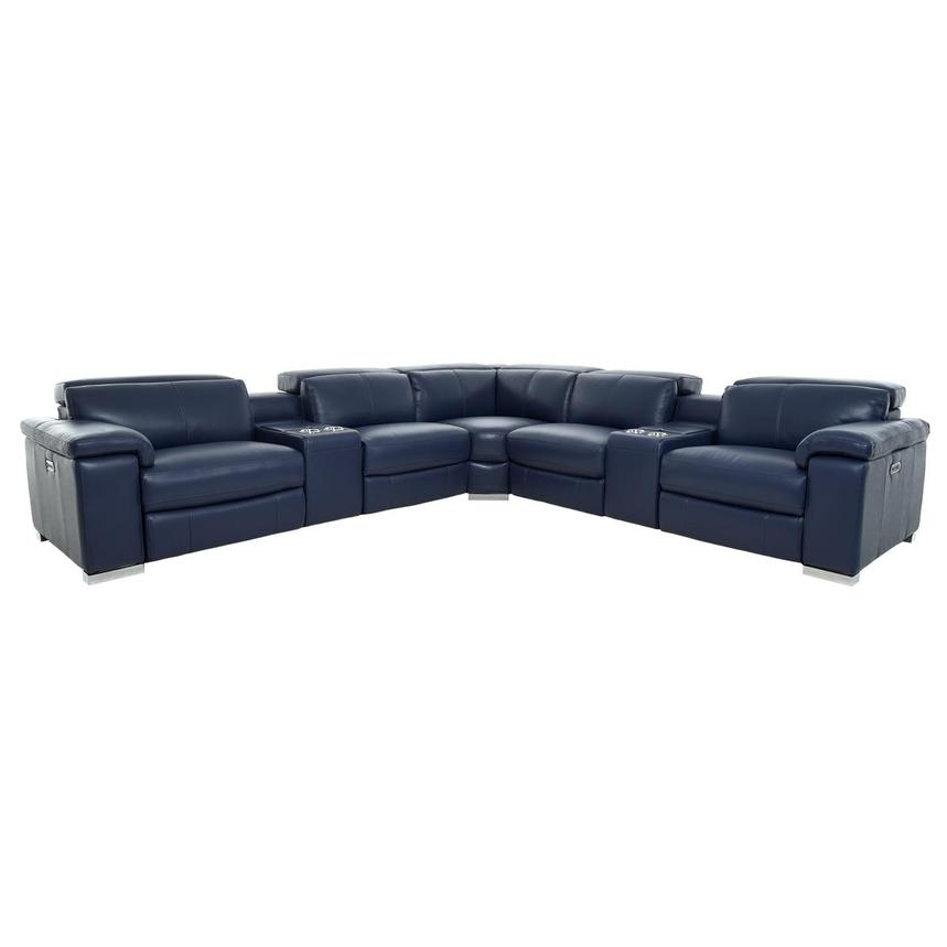 Charlie Blue Leather Power Reclining, Dark Blue Leather Sectional Sofa