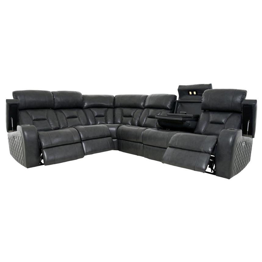 Gio Gray Leather Power Reclining Sectional with 6PCS/3PWR alternate image, 2 of 18 images.