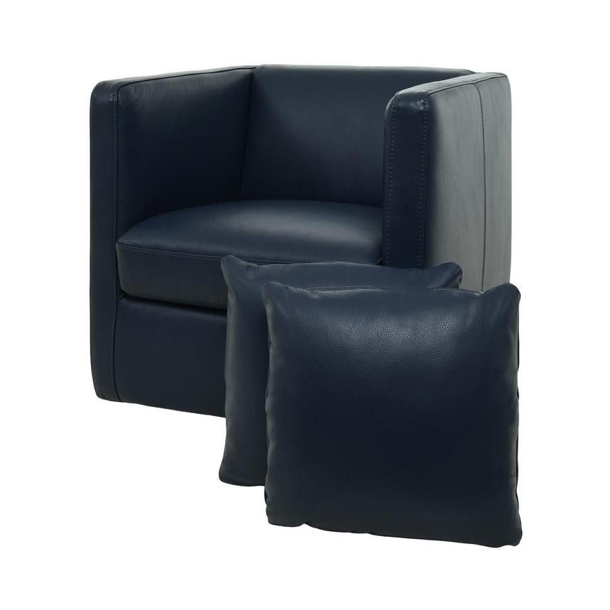 Cute Blue Leather Swivel Chair w/2 Pillows  main image, 1 of 11 images.