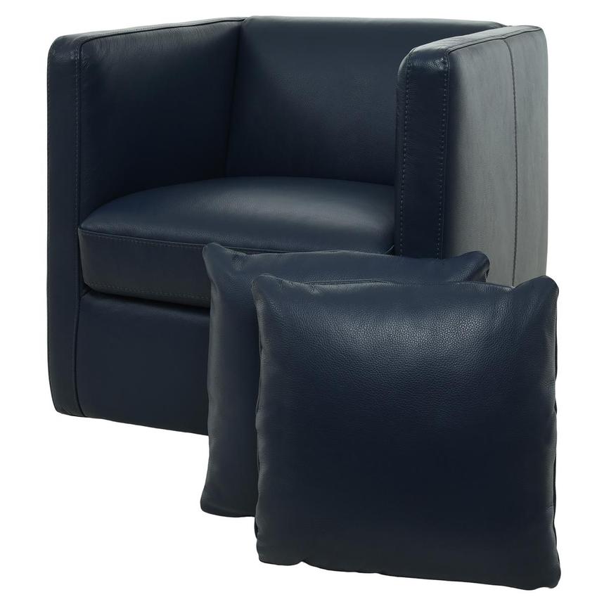 Cute Blue Leather Accent Chair w/2 Pillows