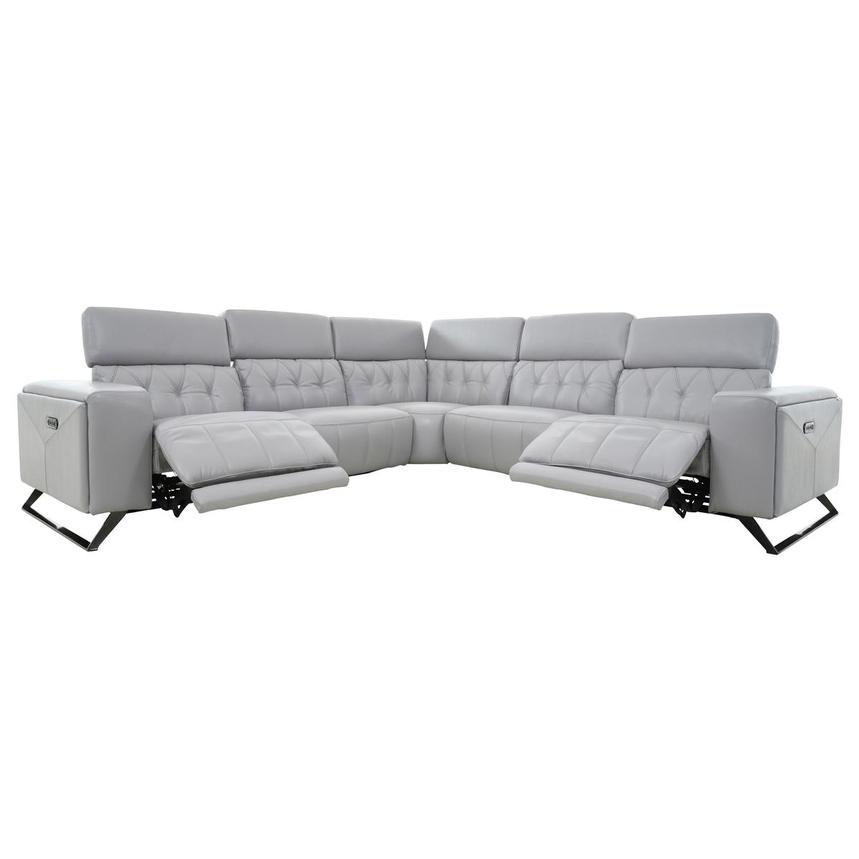 Anchi Silver Leather Power Reclining Sectional with 5PCS/3PWR alternate image, 2 of 11 images.