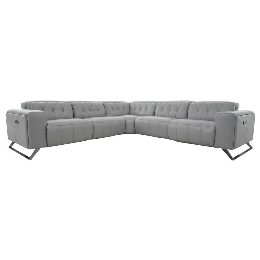 Anchi Silver Leather Power Reclining Sectional with 5PCS/3PWR  main image, 1 of 11 images.