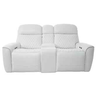 Softee White Power Reclining Leather Sofa w/Console