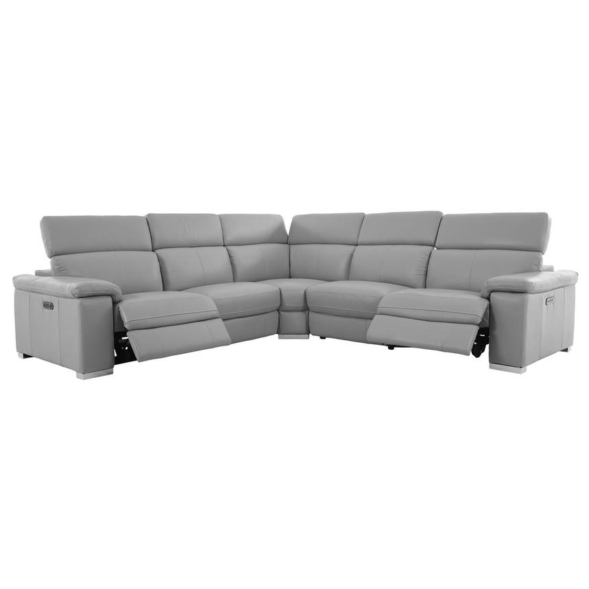 Charlie Light Gray Leather Power Reclining Sectional with 5PCS/2PWR alternate image, 2 of 14 images.