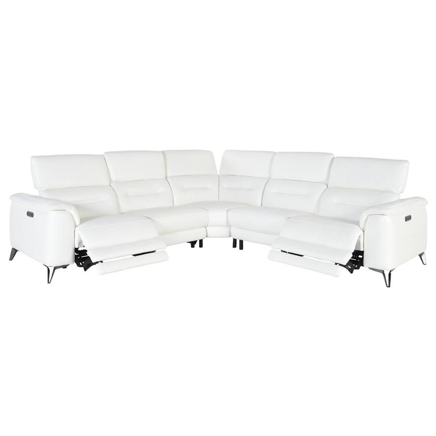 Anabel White Leather Power Reclining Sectional with 5PCS/2PWR  alternate image, 2 of 5 images.