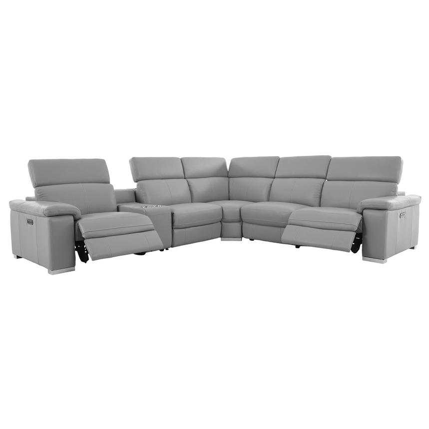 Charlie Light Gray Leather Power Reclining Sectional with 6PCS/2PWR  alternate image, 2 of 16 images.