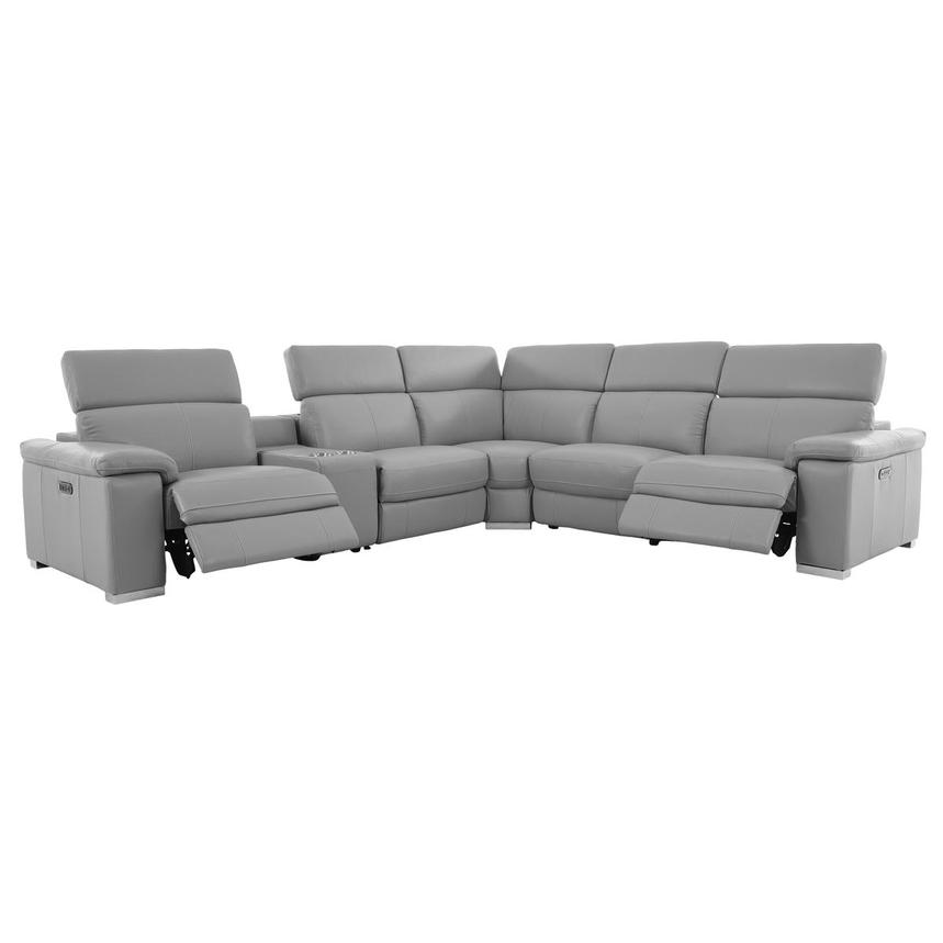 Charlie Light Gray Leather Power Reclining Sectional with 6PCS/2PWR alternate image, 2 of 16 images.