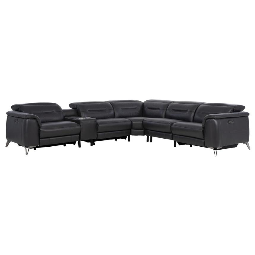 Anabel Gray Leather Power Reclining Sectional with 6PCS/2PWR  main image, 1 of 12 images.