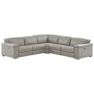 Charlie Light Gray Leather Power Reclining Sectional with 5PCS/2PWR