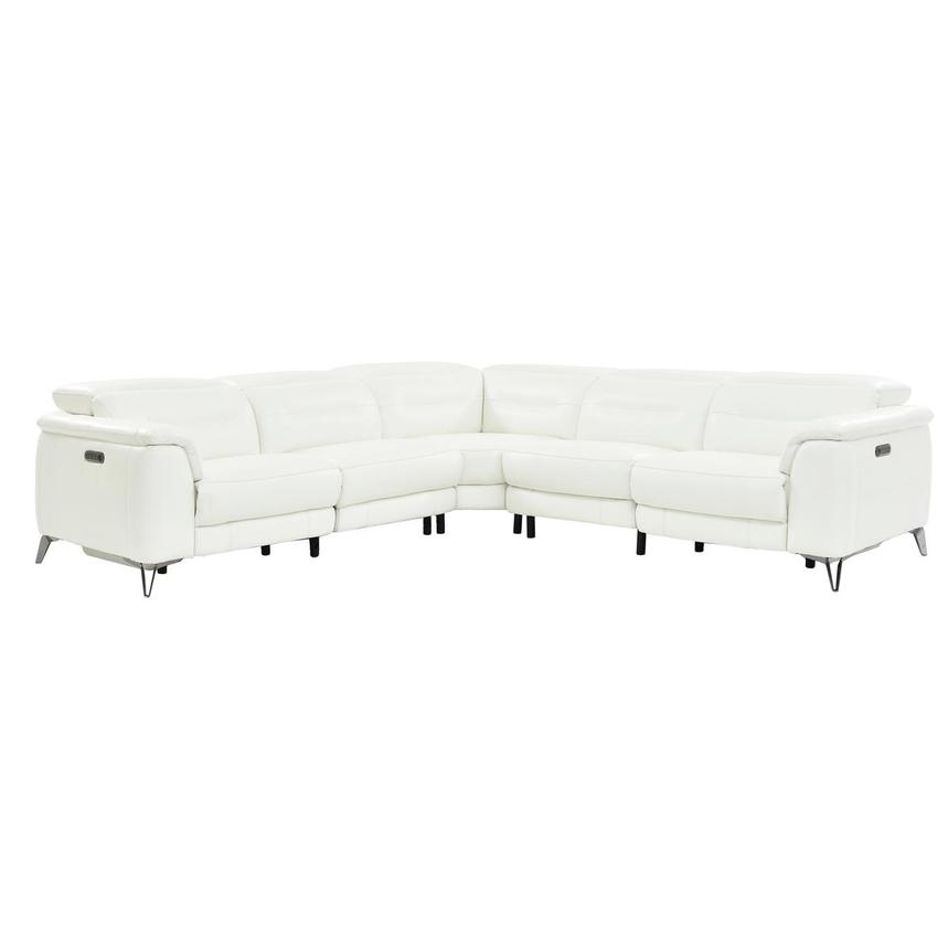 Anabel White Leather Power Reclining Sectional with 5PCS/2PWR  main image, 1 of 9 images.