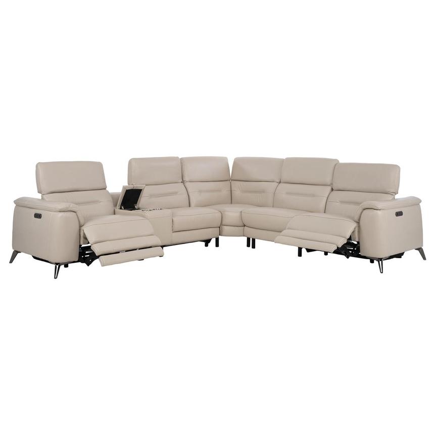 Anabel Cream Leather Power Reclining Sectional with 6PCS/2PWR  alternate image, 2 of 12 images.