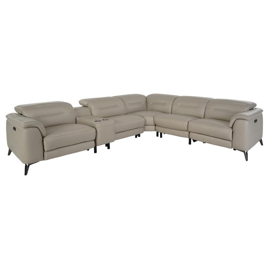 Kuka redland grey leather power reclining sales sectional sofa