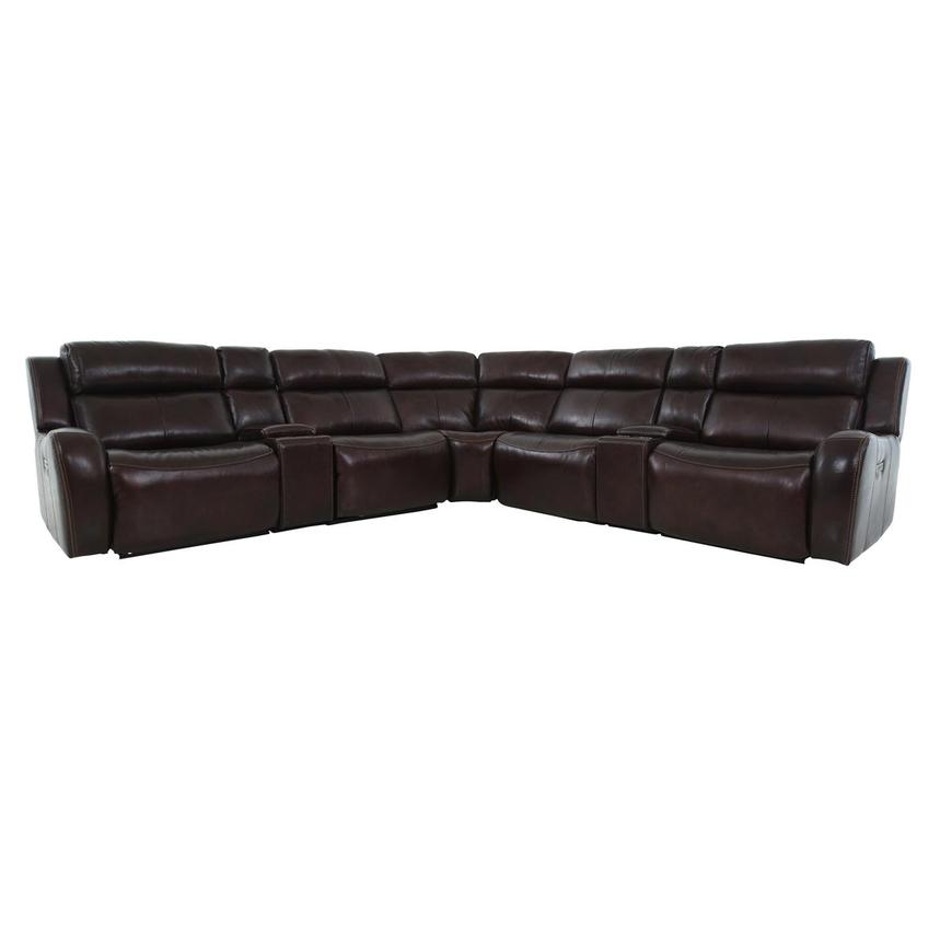 Jake Brown Leather Power Reclining Sectional with 7PCS/3PWR  main image, 1 of 17 images.