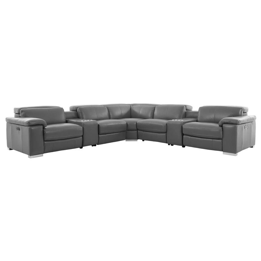Charlie Gray Leather Power Reclining Sectional with 7PCS/3PWR  main image, 1 of 13 images.