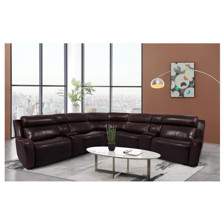 Jake Brown Leather Power Reclining Sectional with 5PCS/2PWR  alternate image, 2 of 9 images.