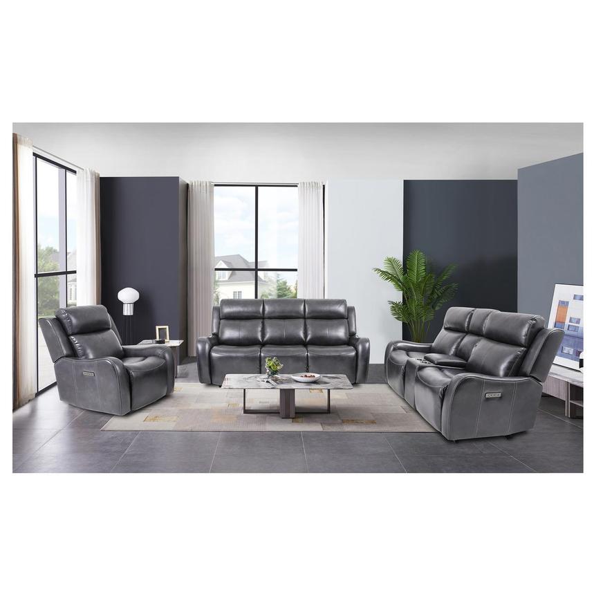 Jake Gray Leather Power Reclining Sofa w/Console  alternate image, 2 of 17 images.