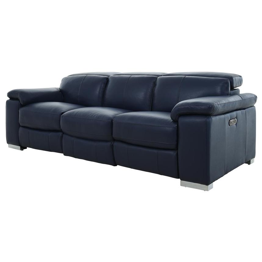 Charlie Blue Leather Power Reclining Sofa  alternate image, 2 of 10 images.
