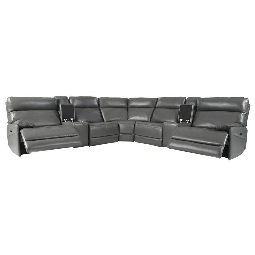 Benz Gray Leather Power Reclining Sectional with 7PCS/3PWR  alternate image, 2 of 14 images.