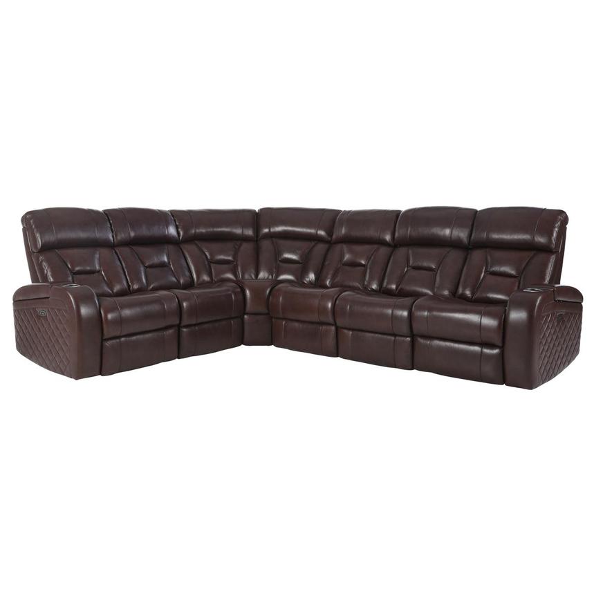 Gio Brown Leather Power Reclining Sectional with 6PCS/3PWR  main image, 1 of 16 images.