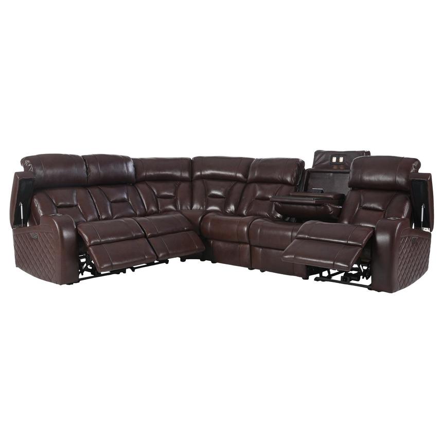 Gio Brown Leather Power Reclining Sectional with 6PCS/3PWR alternate image, 2 of 16 images.