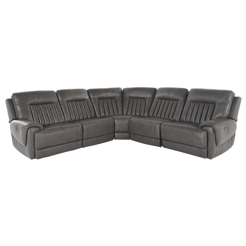 Devin Gray Leather Corner Sofa with 5PCS/2PWR  main image, 1 of 5 images.