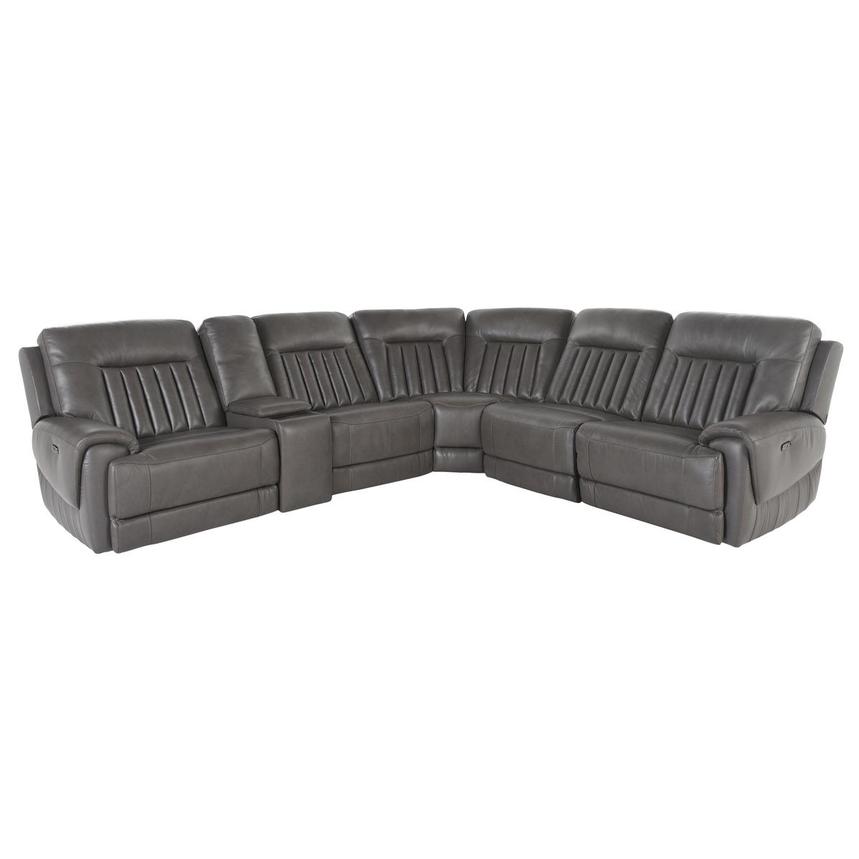 Devin Gray Leather Corner Sofa with 6PCS/2PWR  main image, 1 of 7 images.