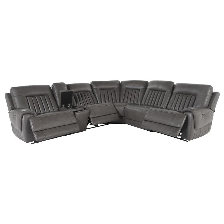 Devin Gray Leather Corner Sofa with 6PCS/3PWR  alternate image, 2 of 7 images.