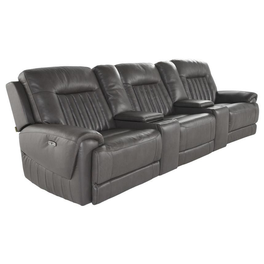 Devin Gray Home Theater Leather Seating with 5PCS/3PWR  alternate image, 2 of 7 images.