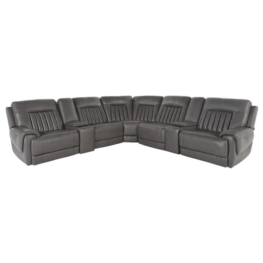 Devin Gray Leather Corner Sofa with 7PCS/3PWR  main image, 1 of 7 images.