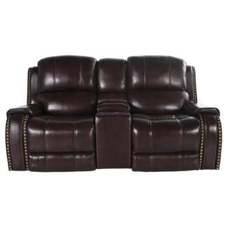 Durham Brown Leather Power Reclining Sofa w/Console