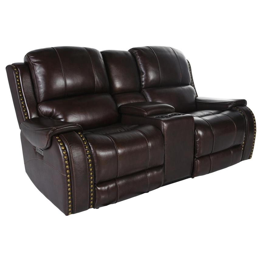 Durham Brown Leather Power Reclining Sofa w/Console alternate image, 2 of 6 images.